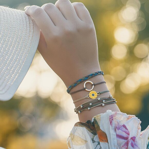 Sunflower String Bracelet Boho Rope Wrap Jewelry for Women Summer Beach Gift - Picture 2 of 7